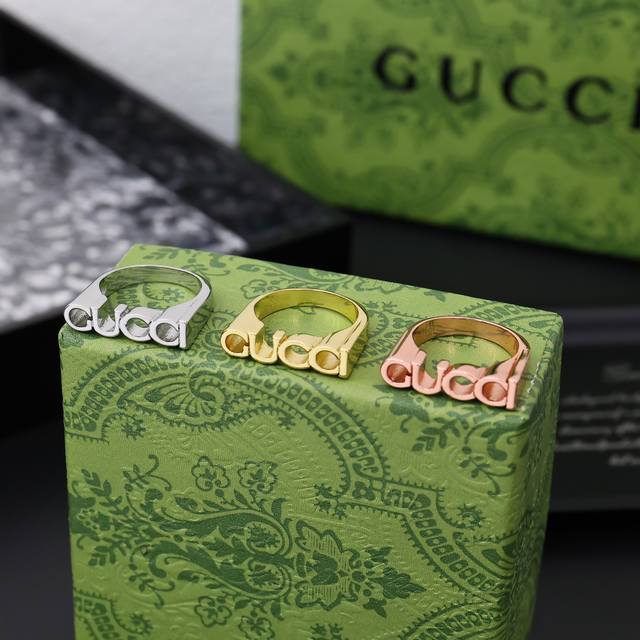 Three Colors [New Year Gift] Gucci Gucci Letter-Shaped Ring, Sizes 6-11