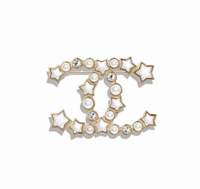 Chanel Brooch Hot New Arrival Chan 23 White Mother-Of-Pearl Crystal Star Double