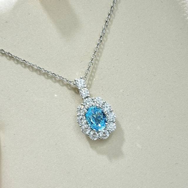 A3821 Rich Lady Series Aquamarine Dove Egg Necklace A Refreshing Aquamarine That