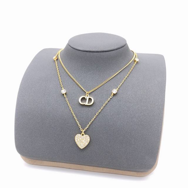 Code Dxl0168 Dio* Latest Heart Double-Layer Necklace, Consistent Zp Brass Materi
