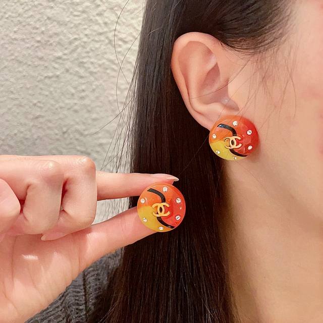 Chanel Colorful Double C Stud Earrings