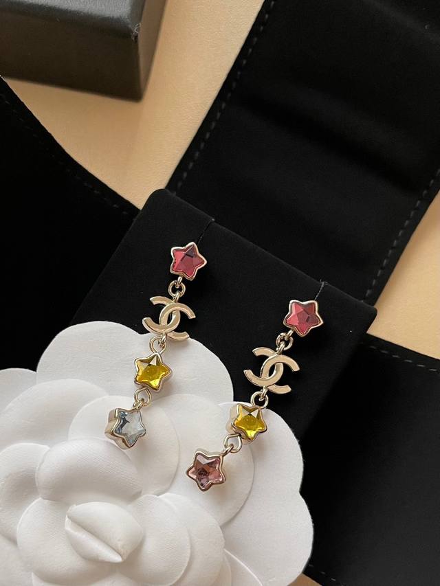 Chanel Ear Studs Hot Selling New Arrival Chan 25P Color Diamond Star Double C Fr