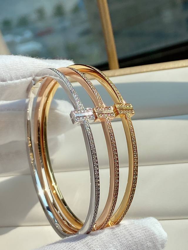 P Price T-Shaped Diamond-Encrusted Coil Bracelet, Size 16.5. T-Series Diamond-En