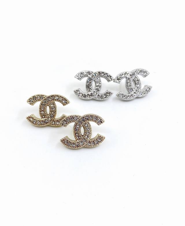 Chanel Classic Bestseller Medium Cc Ear Studs, Consistent Zp Brass Material, Two
