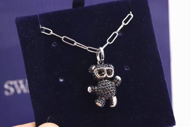 Swarovski Necklace Swarovski Sparkling Teddy Bear Black Heart-Shaped Bear Neckla