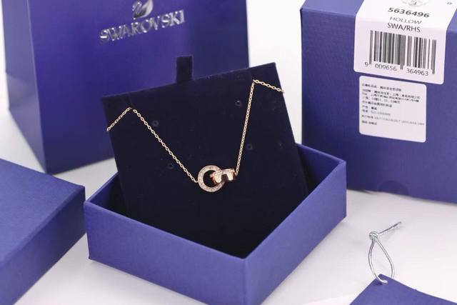 Swarovski Hollow Rose Gold Simple Double Ring Collar Necklace Break Style Bounda