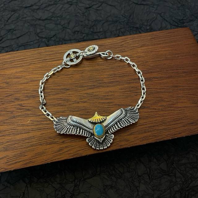 New Arrival Goro's Takahashi Gor Retro Turquoise Flying Eagle Bracelet, Top-Tier