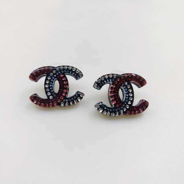 Chanel Latest Resin Colored Cc Ear Studs, Consistent Zp Brass Material