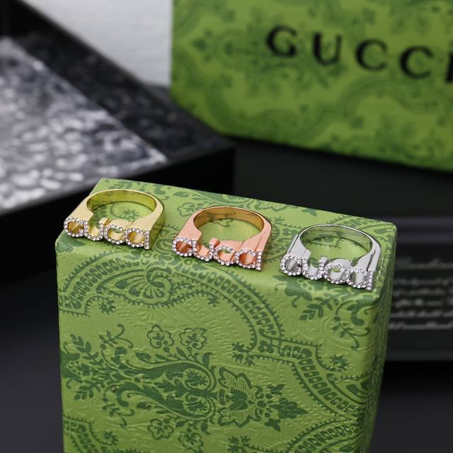 Three Colors [New Year Gift] Gucci Gucci White Diamond Letter-Shaped Ring, Sizes