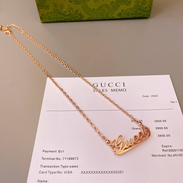 Gucci Handwritten Gucci Logo Rose Gold Necklace