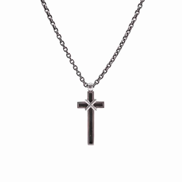 Krosin Large X-Shaped Cross Set Chain, Vintage-Style, Hand-Engraved, Cross Symbo