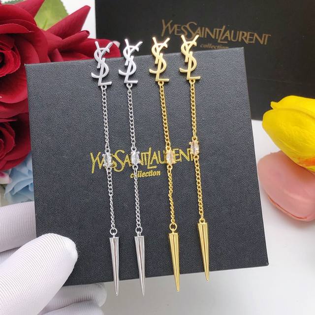 Numbered Yed0009 Gold, Numbered Yed0030 Silver, Saint Laurent Fringe Ear Studs W