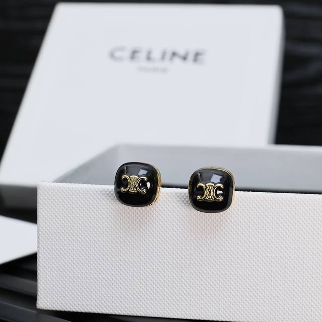 Celine Sugar Cube Enamel Diamond Stud Earrings, Preclous New Arrival. Simple And