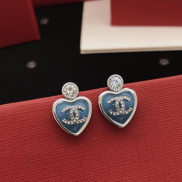 Code Xed0700 Ch*Nel Latest Blue Heart Earrings, Same Zp Brass Material