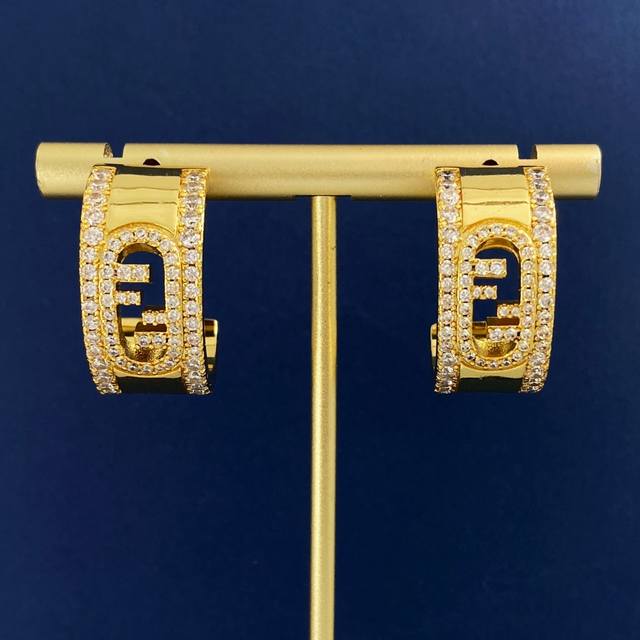 Bracelet And Earrings Fendi F-Shaped Open C-Shaped Diamond-Encrusted Double F-Le