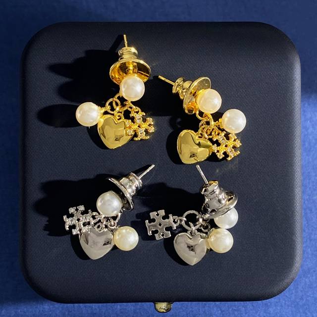 Tory Burch Korean-Style Fashion Small Pearl Drop-Shaped Heart-Shaped Full-Diamon