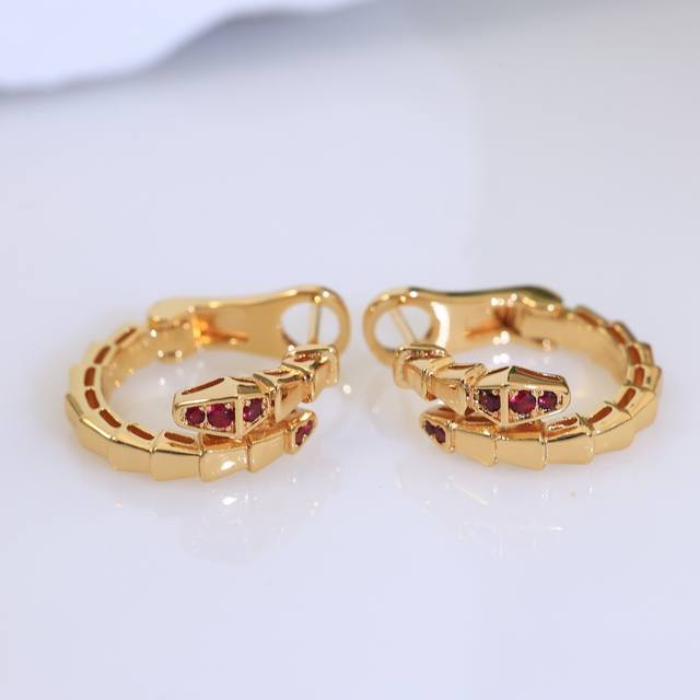 Pink Diamond Bulgari Earrings. Pure Silver Ear Needles + Gold-Plated. Snake-Shap