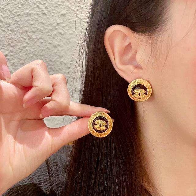 Chanel Classic Double C Stud Earrings