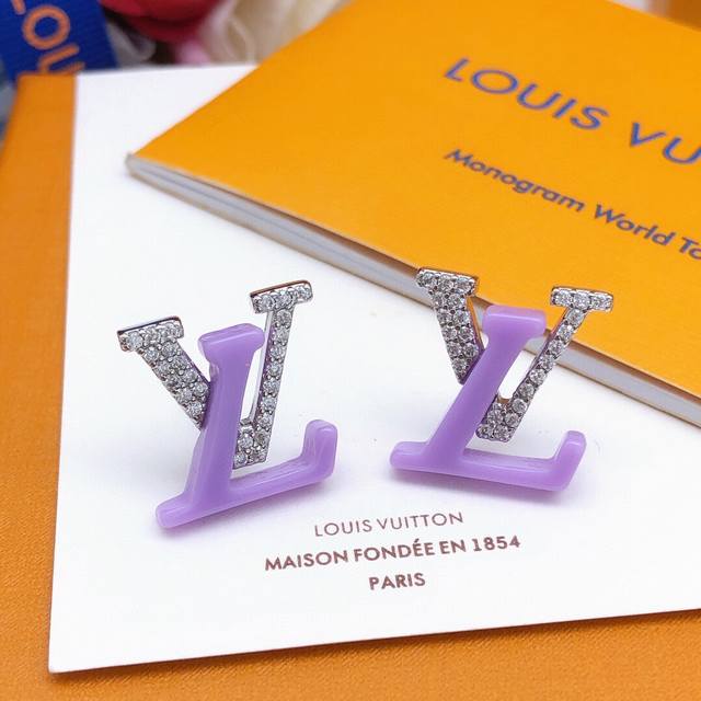 Code Led0090 Lv* Latest Purple Resin Diamond-Studded Earrings, Consistent With Z