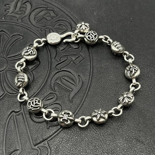Charm Brand Chrome Hearts Silver Retro Six-Element Ball Large Bracelet For Men A