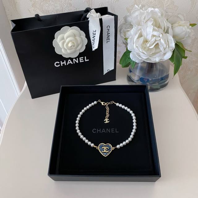 High-Quality, Details As Shown. Necklace, Pearl, Denim Heart Pearl Necklace. 24
