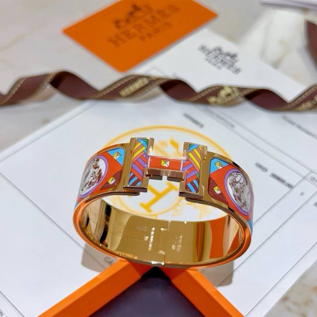 Hermes Herm S Bracelet, Original Custom Design, 20Mm Wide Band. The Enamel Craft