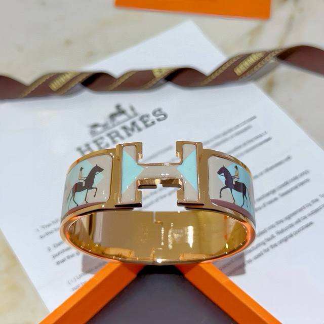 Hermes Herm S Bracelet, Original Custom Design, 20Mm Wide Band. The Enamel Craft