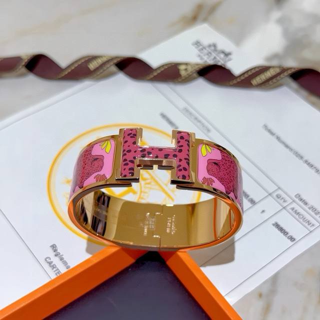 Hermes Herm S Bracelet, Original Custom-Made, 20Mm Wide Band, Enamel Craftsmansh