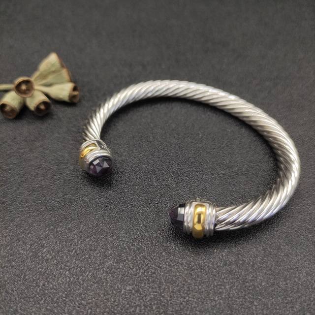 David Yurman 7Mm Two-Tone Double Diamond Purple Diamond Bracelet.