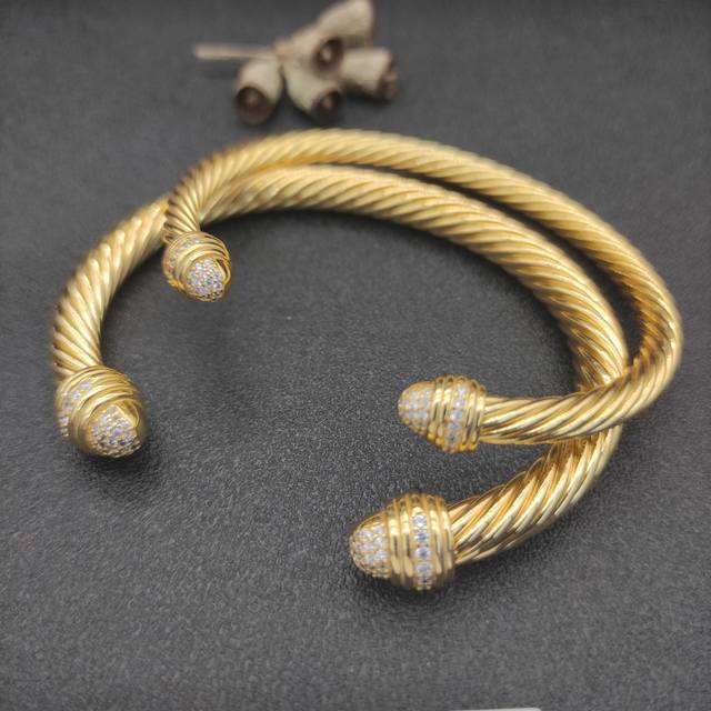David Yurman Gold-Plated Diamond Half-Diamond Bracelet. Available In 5Mm And 7Mm