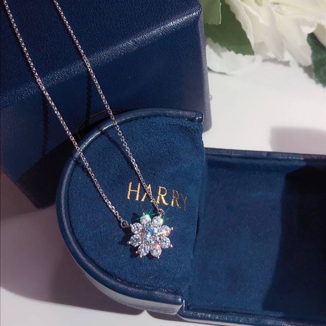 Hw Harry Winston 925 Sterling Silver, High-Carbon Diamond Small Flower Necklace!