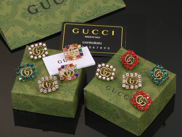 Gucci Double G Series Pearl And Color Diamond Earrings As The Brand's Iconic Ele