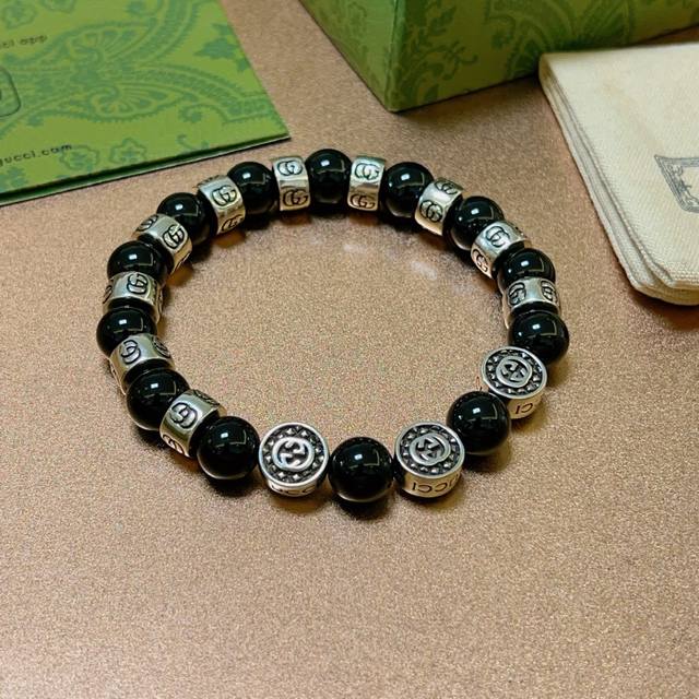 Gucci Bracelet Luxury Bead Bracelet Unisex Latest Model All-Black Agate Bead Bra