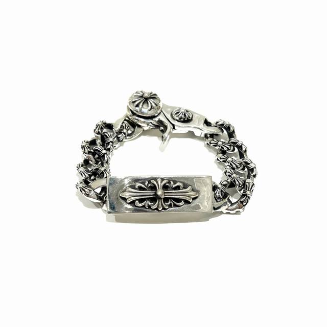Chrome Hearts Id-Style Cross Flower Lobster Clasp Bracelet