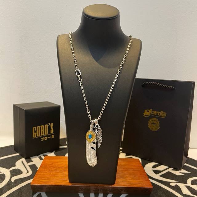 New Arrival Goro's Takahashi Gor Turquoise And Gold Feather Pendant Takahashi Cl
