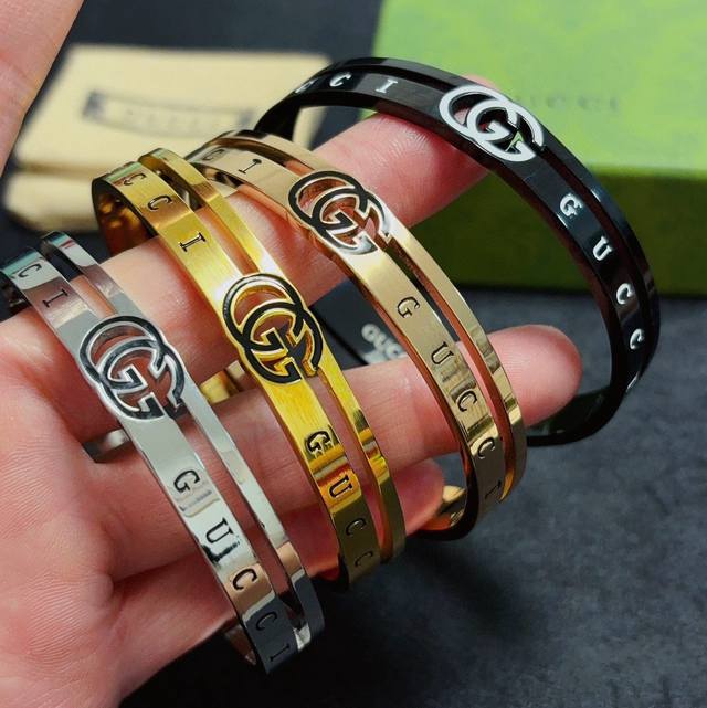 New Gucci Double G Carbon Black, Rose Gold, Gold, And Silver Large Men's Bracele