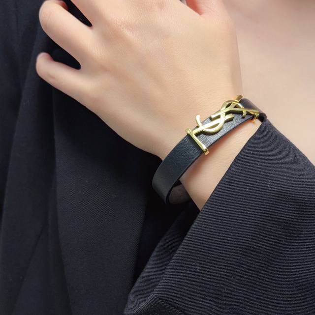Latest Ysl Saint Laurent Letter-Shaped High-Quality Gold And Silver Leather Brac