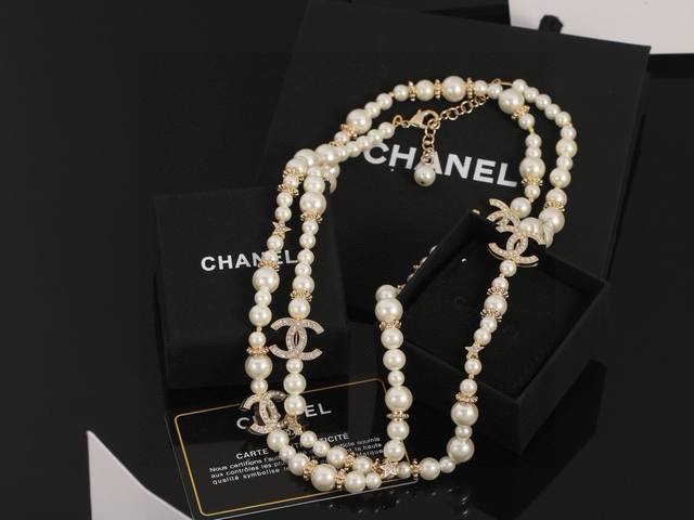 Latest Chanel Double C Pearl Necklace Sweater Chain, Extremely Elegant And Sophi
