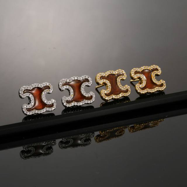 Celine Earrings, Classic Gold Tone, Small And Delicate, Versatile. Retro Design,