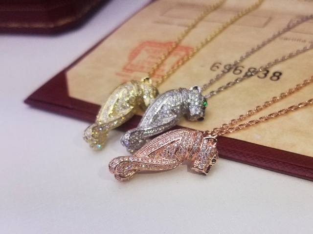 Luxury Leopard Head Necklace Cartier Cartier 1:1 Leopard Full Diamond Necklace S
