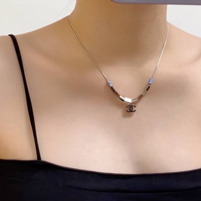 New Chanel Chanel's Latest Double C Silver Pendant Necklace 14K Stainless Steel