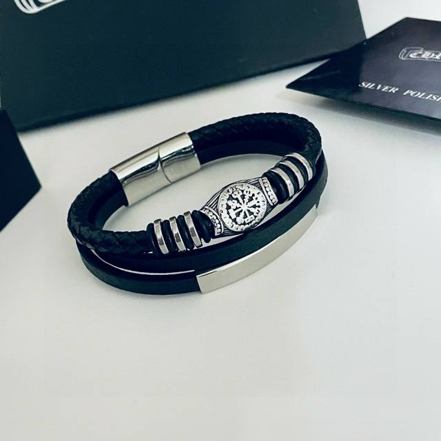 chrome He Rts Chrome Hearts Classic Retro Cross Flower Leather Bracelet Retro