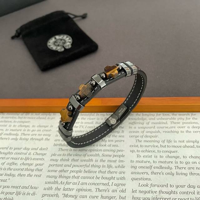 New Counter Quality Chrome Hearts Tiger Eye Cross Leather Bracelet With Concave