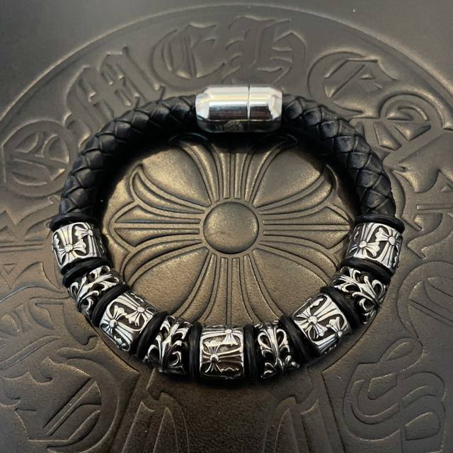 chrome He Rts Chrome Heart Cross Leather Bracelet Bracelet Genuine Open Mold