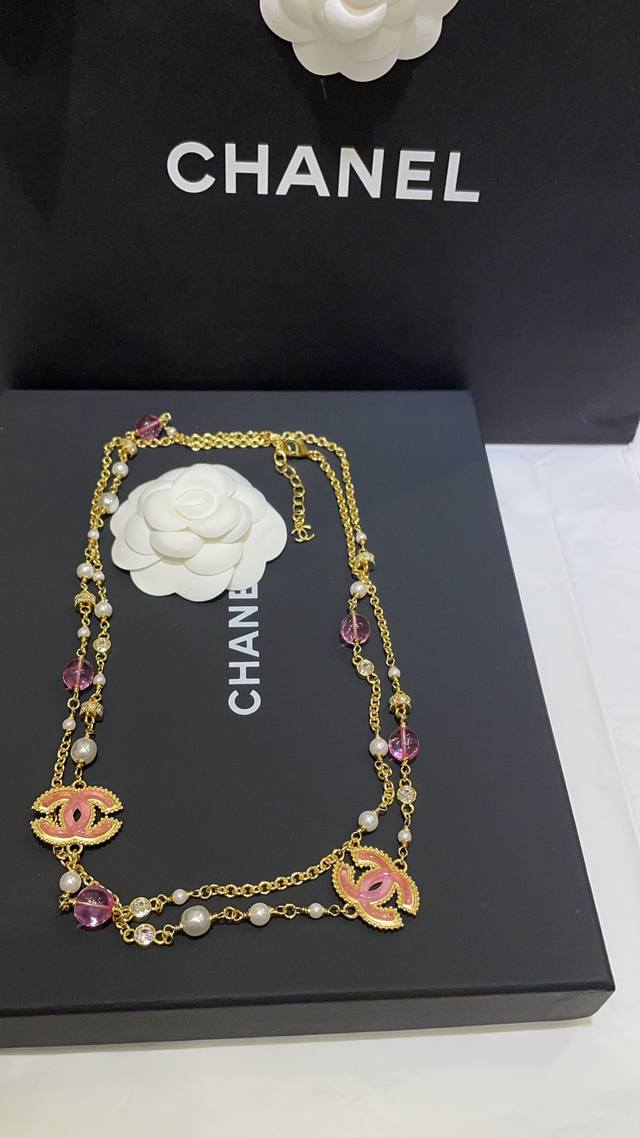 No.Xxl0932 Ch*Nel Latest Gold Chain Pink Double C Sweater Chain Consistent Zp Br