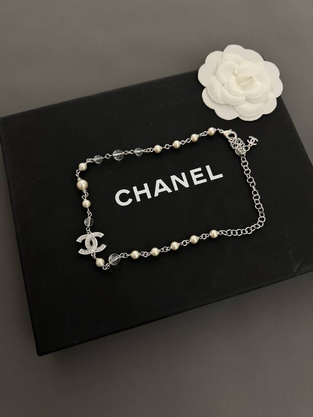 ch*Nel Latest Silver Cc Transparent Pearl Necklace Consistent Zp Brass Materi