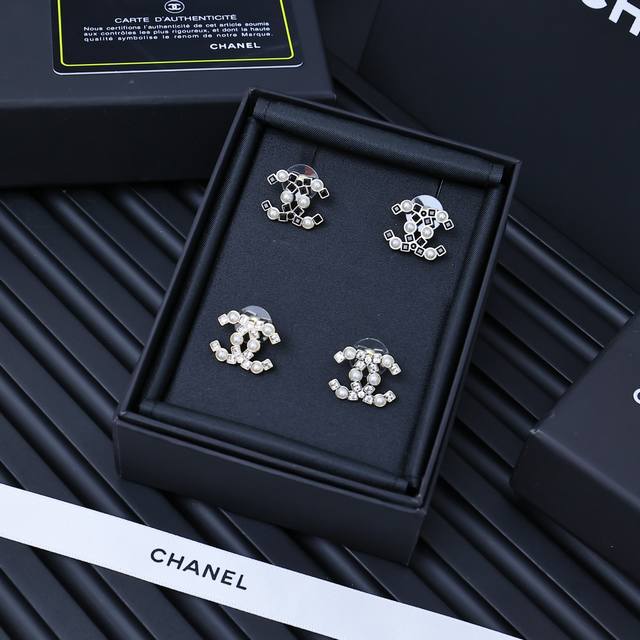 chanel Black And White Square Diamond Pearl Earrings Xiaoxiang Classic Color