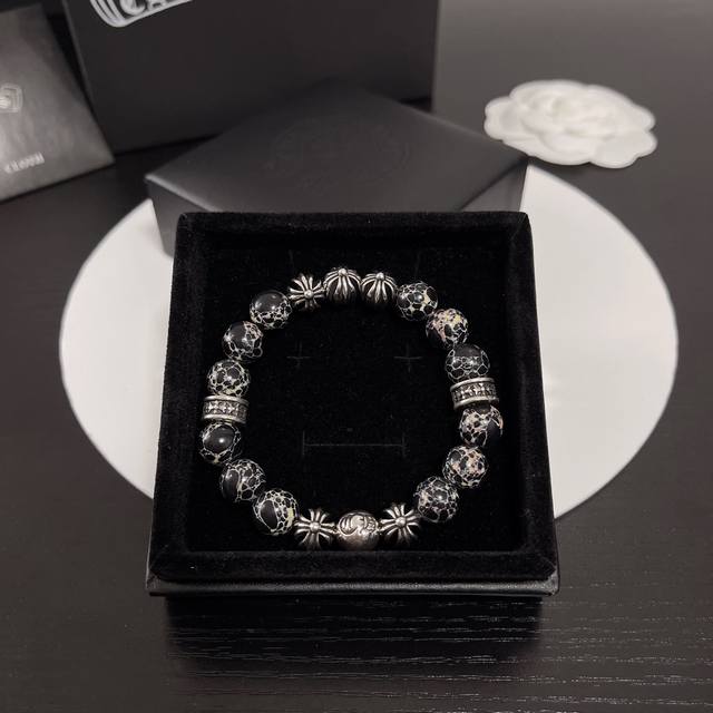 Couple Bracelet Chrome Heart 10Mm Natural Silver Bead Bracelet Chrome Heart With