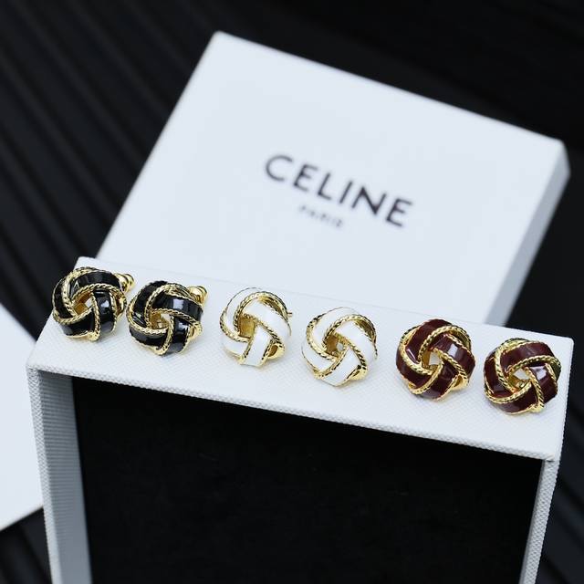 celine Arc De Triomphe Concentric Knot Enamel Earrings Preclous New Product S