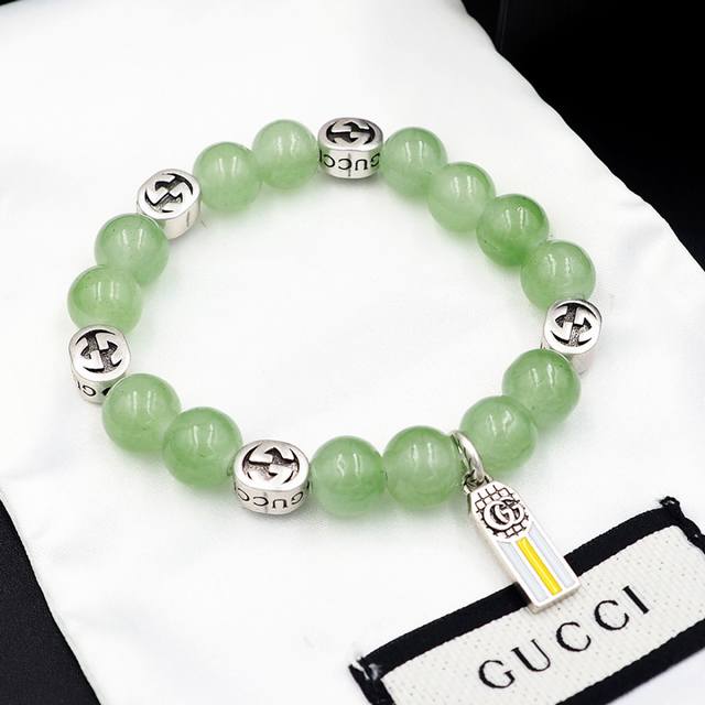 gucci Gucci Double G Vintage Green Beaded Bracelet Xb784